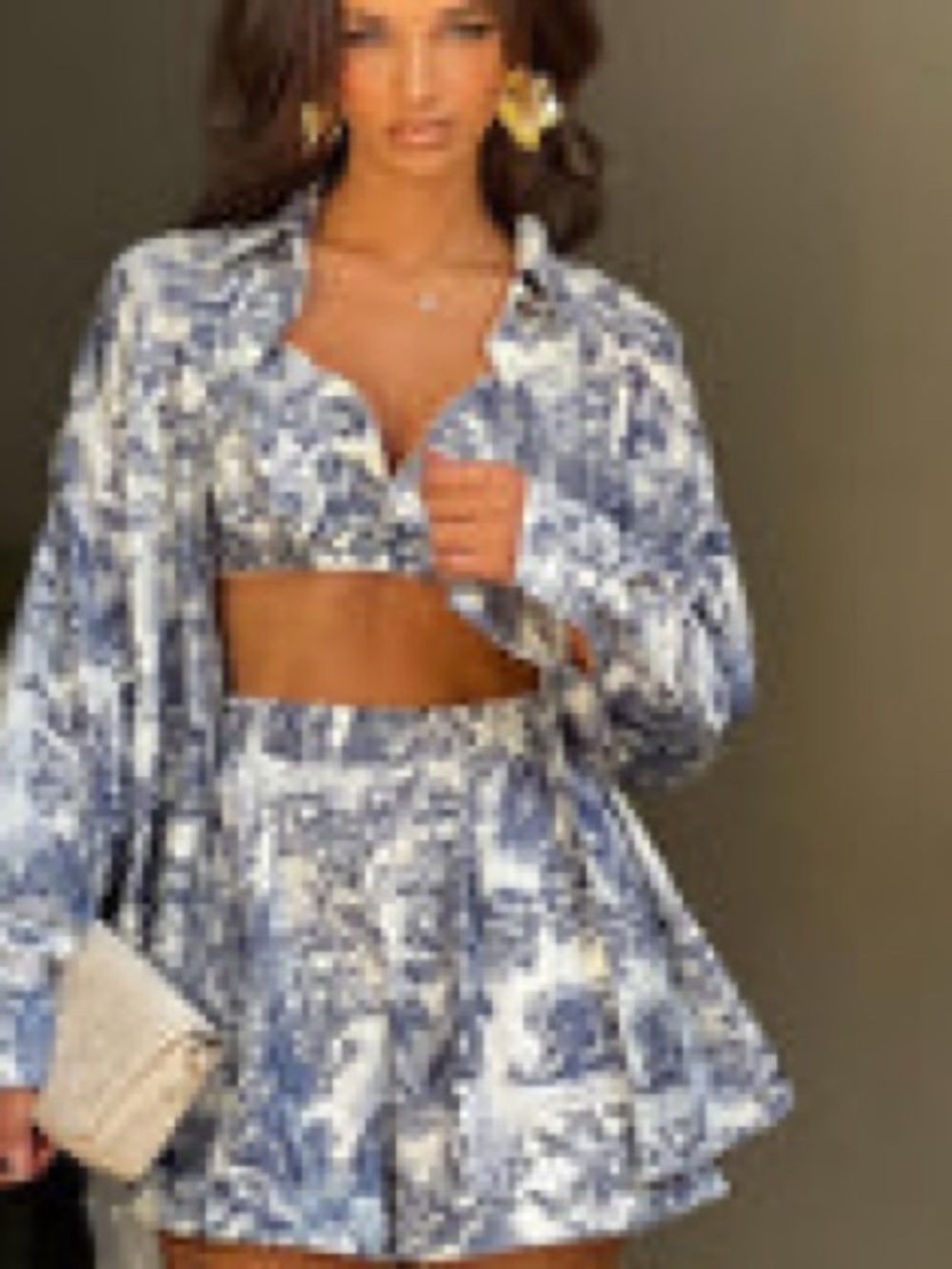 Commense Blue Toile High-Waist Shorts and two piece top medium